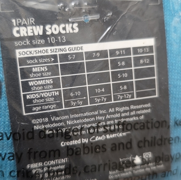 Bioworld Hey Arnold! Blue and Red Crew Socks - Picture 3 of 3